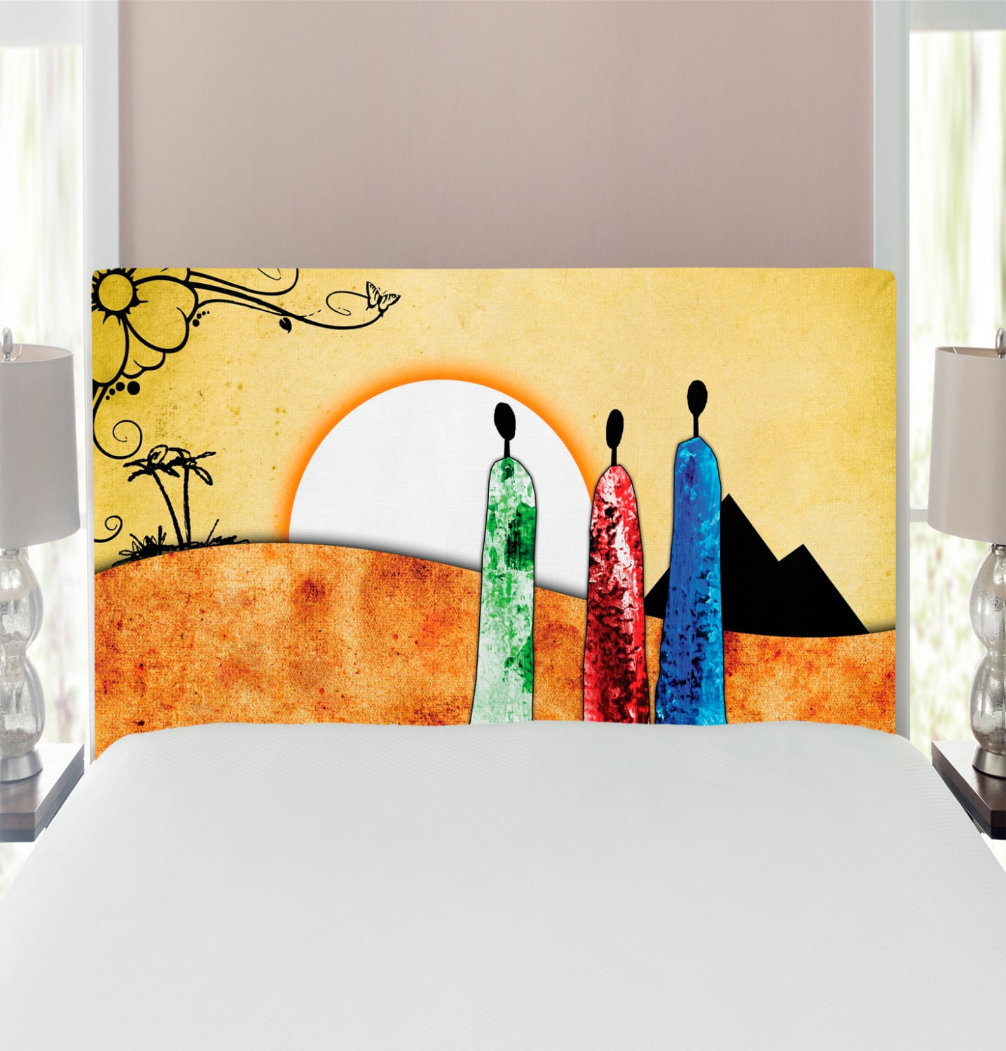 African Headboard, People Facing Large Sun Savannah Desert Boho