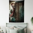 thumbnail image 3 of Zombie Tapestry, The Monster behind the Door Looking with Evil Eyes Hell Nightmare Modern Print, Wall Hanging for Bedroom Living Room Dorm Decor, 40W X 60L Inches, Umber Teal Tan, by Ambesonne, 3 of 5