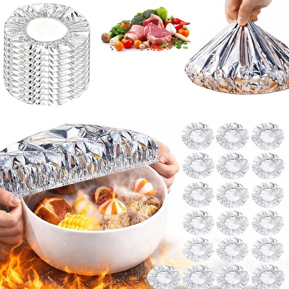 Aluminum Foil Food Covers, Reusable Heat-Retaining Cover, Heat Shield Lids, Oil-Resistant & Easy Clean, Adjustable Foods Storage for Any Plate or Bowl