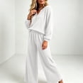 thumbnail image 4 of Xinoom Women Ribbed Knit Two Piece Outfit Set, Henley V‑Neck Long Sleeve Top and Wide Leg Pants, Cozy Loungewear Tracksuit for Casual Home Travel Wear White,L, 4 of 5
