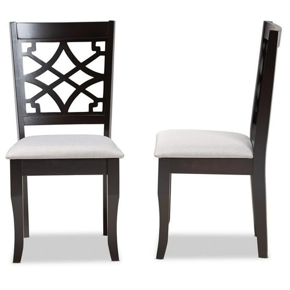 Bowery Hill Grey Fabric and Brown Finished Wood 2-Piece Dining Chair Set
