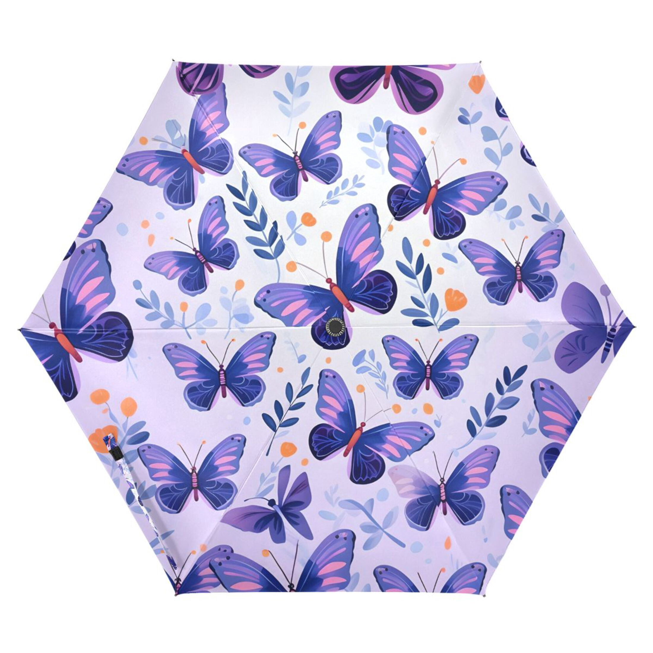 Butterflies in Purple Compact Folding Umbrella for Rain Windproof Travel Umbrella UPF 50+ Lightweight Packable Arc Size