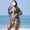 Dark Blue, variant on Abomasnow Women's Swimsuits Sets 3 Piece Long Sleeve Bathing Suit Cover Up with Bikini Outfits Comfort Thin Kimono Summer Cardigan Set