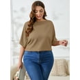 thumbnail image 4 of SHOWMALL Women's Plus Tops Batwing Half Sleeve Boat Neck Shirts Textured Casual T-shirts 4X Light khaki, 4 of 7