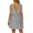 thumbnail image 6 of Oplxuo Women Y2k Plaid Mini Dress Casual Deep V Neck Sleeveless Bow Tie Shoulder Tiered Flowy A-Line Short Gingham Sundress, 6 of 7