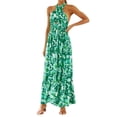 thumbnail image 4 of VISgogo Vestido de mujer con cuello halter, estampado de flores, sin mangas, sin espalda, dobladillo con volantes, vestido largo VISgogo moda, 4 of 7