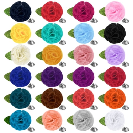 Uxcell 24-Pack Lapel Pin for Men, 2.56" Handmade Flower Brooch Button Pins for Men Suits, Formal Boutonnieres for Gentleman/Wedding/Groom/Tuxedo/Corsage/Accessories [Mutilcolor]