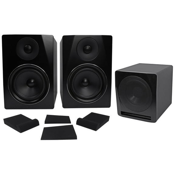 2) Rockville APM6B 6" Powered Studio Monitors Active 10" Subwoofer Foam Pads