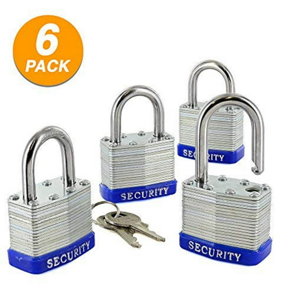 Ram-Pro Laminated Solid Steel Padlocks with Key (6 Pack)