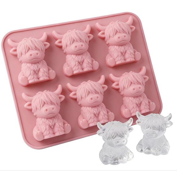 2026 Mini Highland Cow Ice Mold, Highland Cow Silicone Mould– Cute 3D Ice for Drinks, Cocktails & Parties, Gifts for Animal Lovers & Entertaining Mini Highland Cow Ice Mold-Pink-2pcs-A4