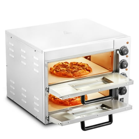 VEVOR Commercial Pizza Oven Countertop, 16" Double Deck Layer, Stainless Steel Electric Pizza Oven with Stone and Handle, Multipurpose Indoor Pizza Maker for Restaurant Home Pretzels Baked