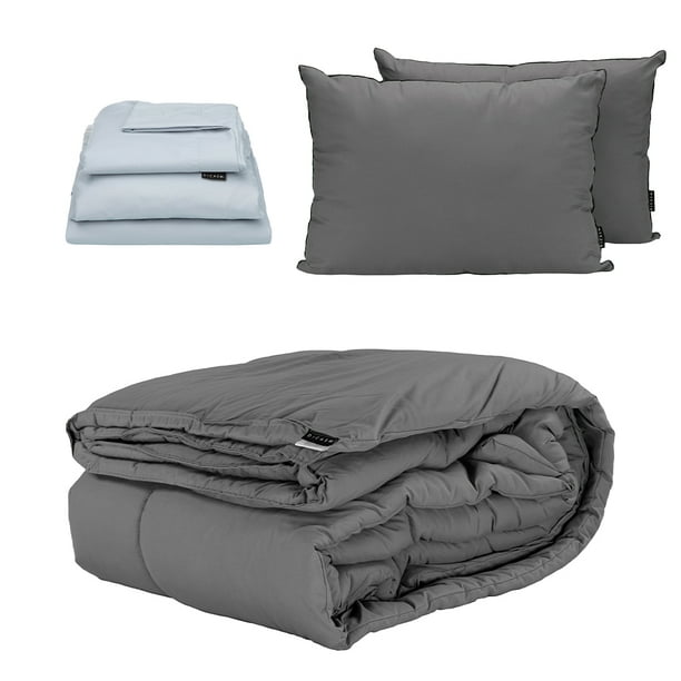 Edredón King Size Homy Gris + Sábanas Softy + Almohadas 2Pack