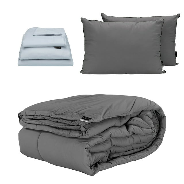 Edredón Queen Size DICASA Gris + Sábanas Softy + Almohadas 2Pack
