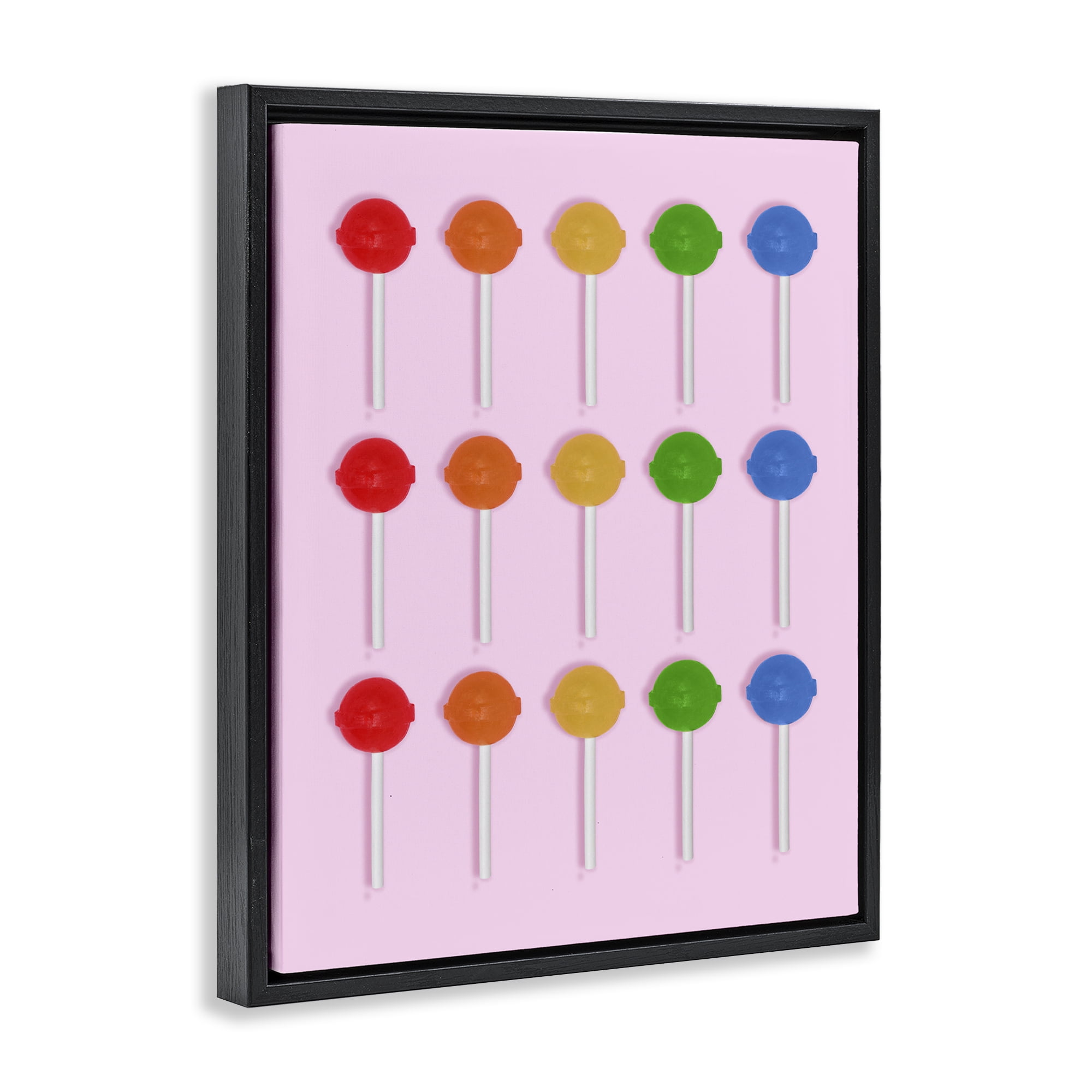 Stupell Industries Candy Pops on Light Pink Black Framed Floater Canvas Wall Art, design by LISH Creative