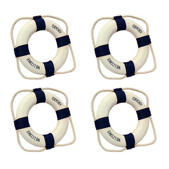 4X Welcome Aboard Foam Nautical Life Ring Boat Wall Hanging Home Decoration Blue 50cm