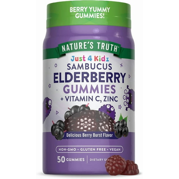 Kids Black Elderberry Gummies | 50 Count | With Zinc and Vitamin C Supplement | by Nature's Truth