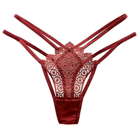 

GWAABD High Waisted Panty Womens Bud Lace Hollow Embroidery Interwoven Thin Strap Thong Panties