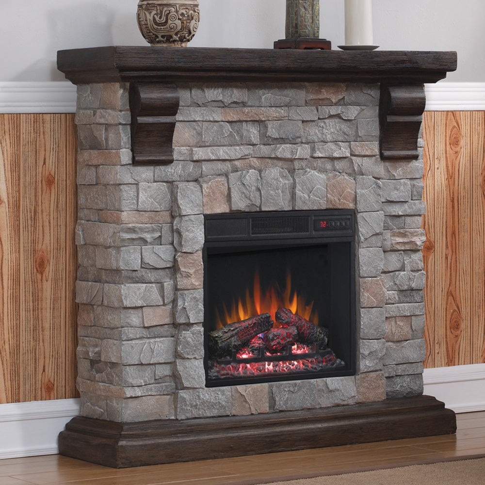 ClassicFlame Denali Stone Electric Fireplace Mantel Package in Brushed Dark Pine - 18WM10400-I601 - image 3 of 4