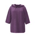 thumbnail image 6 of Pullover Sweaters for Women Hooded Side Slit Ribbed 3/4 Batwing Sleeve Sweaters Comfy Ribbed Knitted Drawstring Sweatshirts Trendy Sweatshirts Daily Office Work Travel Outfits, Purple 2XL, 6 of 6