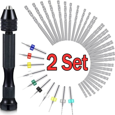 

OBOSOE 57 Pieces Pin Vises Hand Drill Bits Micro Mini Twist Drill Bits Set with Precision Hand Pin Vise Rotary Tools for Wood Jewelry Plastic 2 Pack