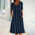 thumbnail image 1 of Robes Robe d'Été Femme Col Rond Mode Décontractée Tempérament Pull Manches Courtes Imprimé Décontracté Ample avec Poches Bleu Foncé L, 1 of 9