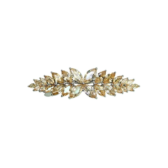 Faship Gorgeous Champagne CZ Crystal Floral Hair Barrette Clip