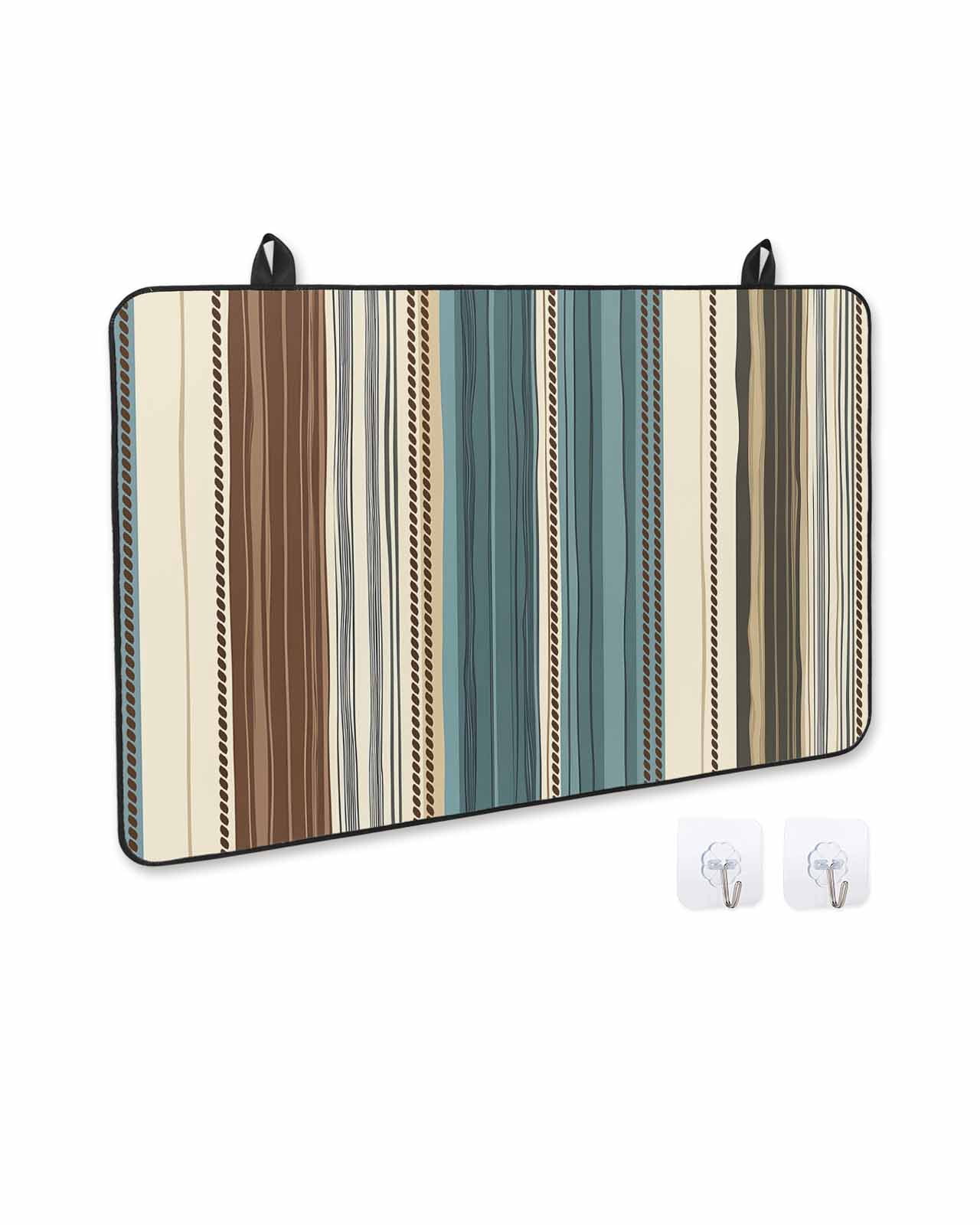 nqOlkjepod Large Induction Cooktop Protector Mat 36"x21", Teal Boho Stripes Stove Top Covers for Electric Stove, Modern Bohemia Brown Beige Texture Stove Burner Cover Mats, Glass Top Stove Cover