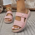 thumbnail image 2 of Rokment Womens Comfortable Platform Wedge Slip on Sandals Fashion Breathable Leather Wide Width Chunky Mid Heel Walking Slides Beach Summer Casual Dress Slippers Pink Size 9, 2 of 8