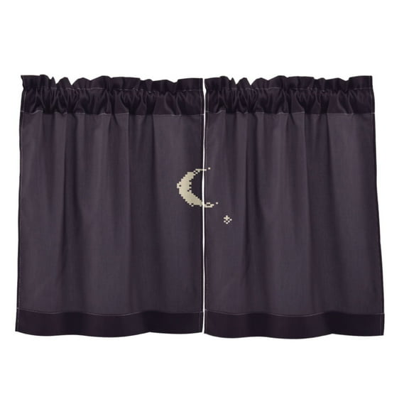 Moon Stars Night 27"x24" Linen Look Cafe Curtain Set with Privacy and UV Protection