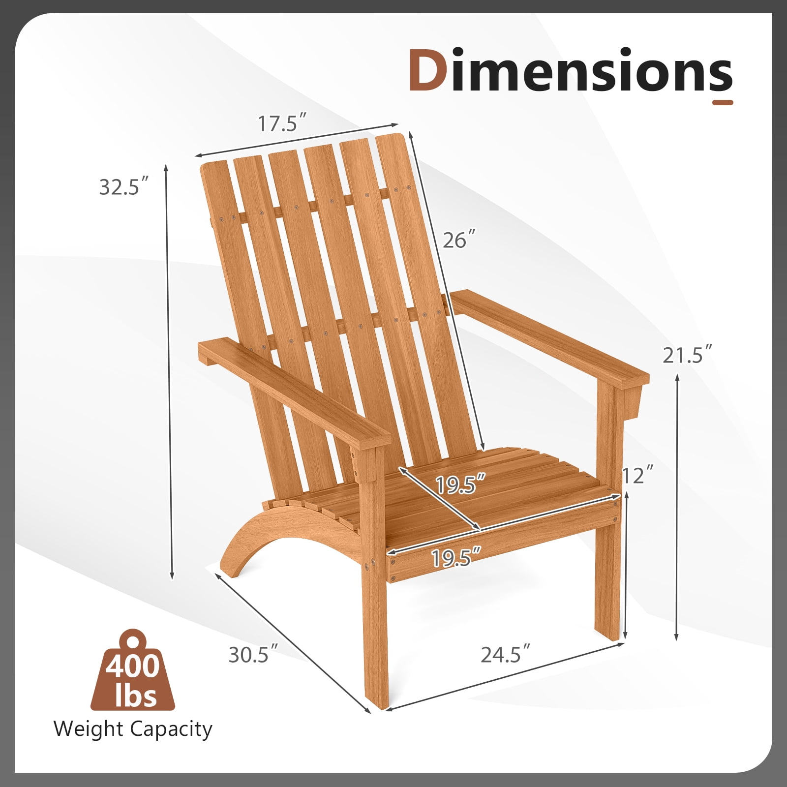 Gymax Adirondack Chair Acacia Wood Fire Pit Chair w/ Backrest and Armrests Campfire Chair Outdoor Lawn Chair for Patio