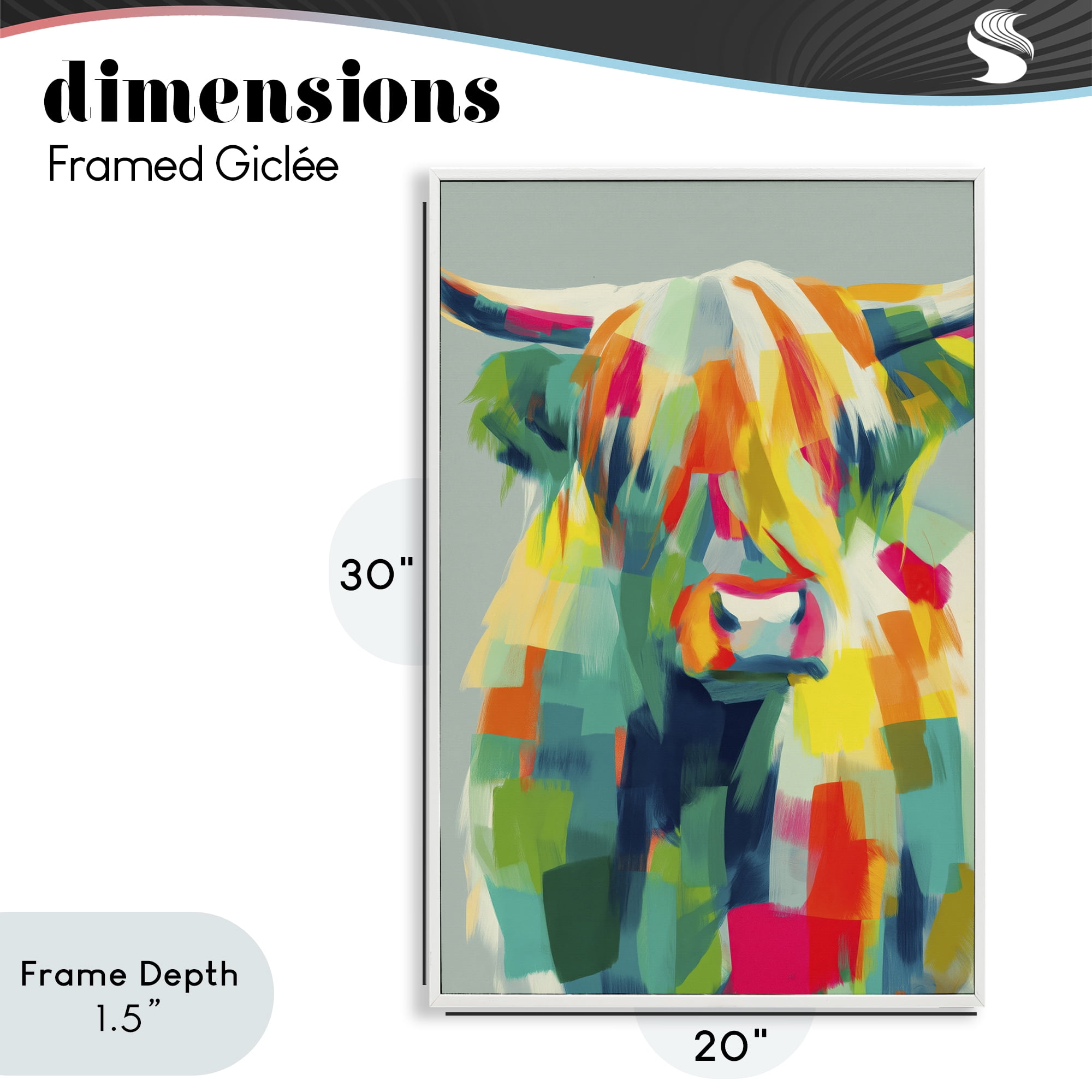 Stupell Industries Highland Cow Abstract Patchwork White Framed Giclee Art, design by Chromatic Storm Studio