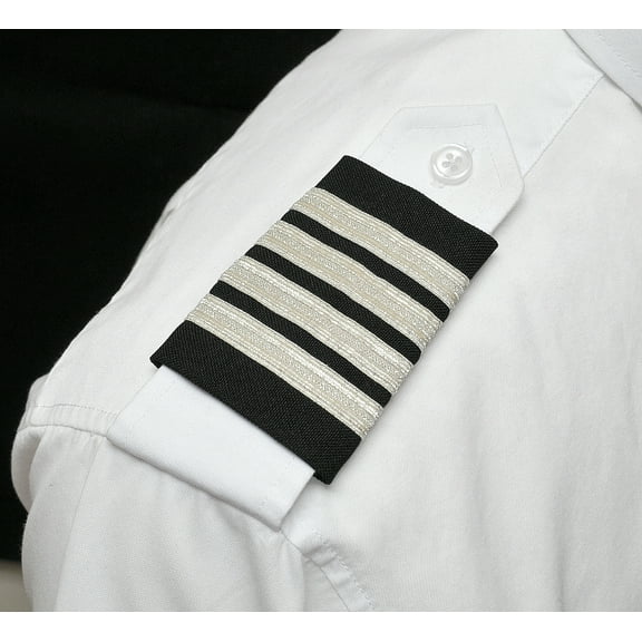PeachtreePilot Epaulets Four Bar Captain Silver Metallic on Black