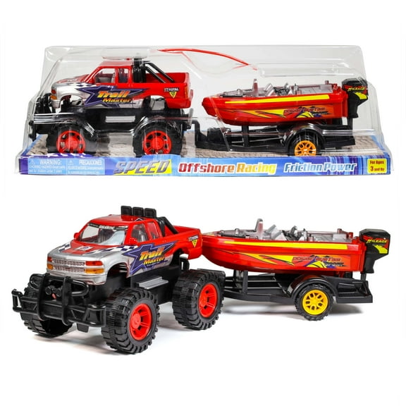 Speed Max King Friction Power Toy Truck Speed Boat Hauler With Trailer