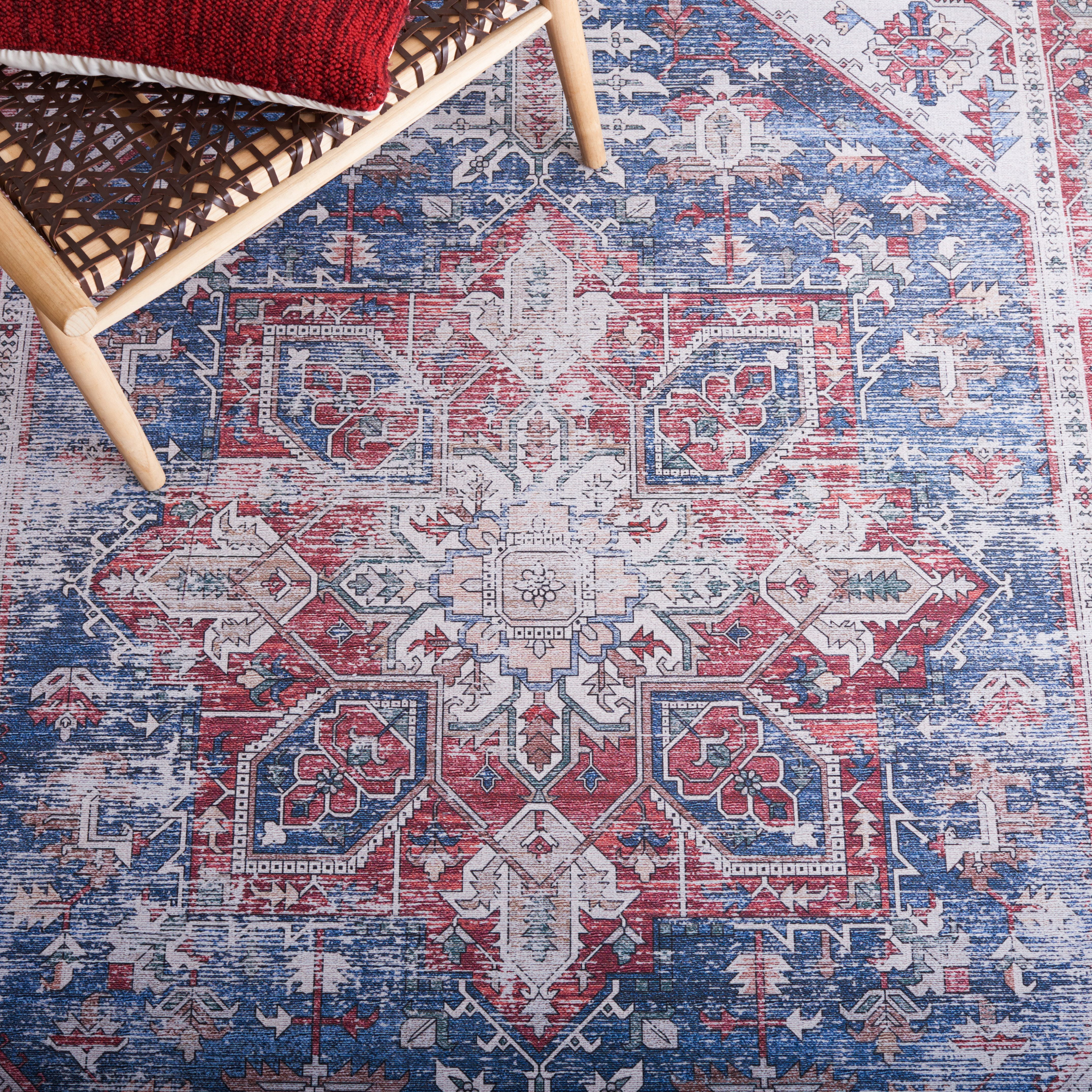 Safavieh Tucson Jayla Oriental Machine Washable Area Rug, Navy/Red, 9' x 9' Square