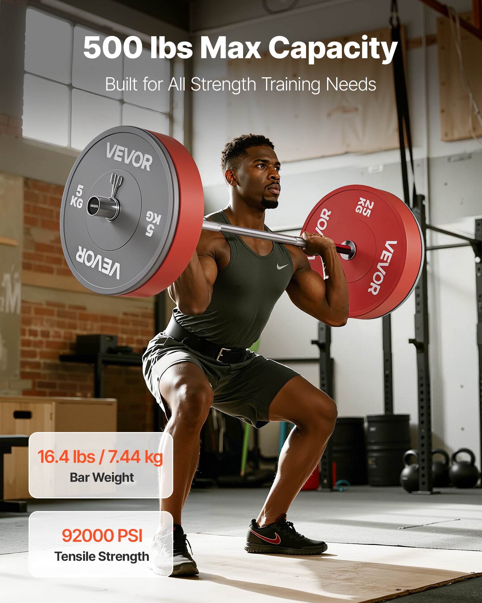 VEVOR 4FT Barbell Bar, Fits 2-Inch Weight Plates, Chrome Plated Barbell Bar with Knurled Grip for Strength Training, Weightlifting, Squat, Deadlift, Bench Press,Curl,Overhead Press,550lbs Capacity