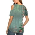 thumbnail image 6 of Dazajoo O-Ring Strap T-shirt for Women Summer Casual V Neck Short Sleeve Shirts 2024 Summer Womens Floral Print Cold Shoulder Loose fit Tops,Army Green,S, 6 of 7