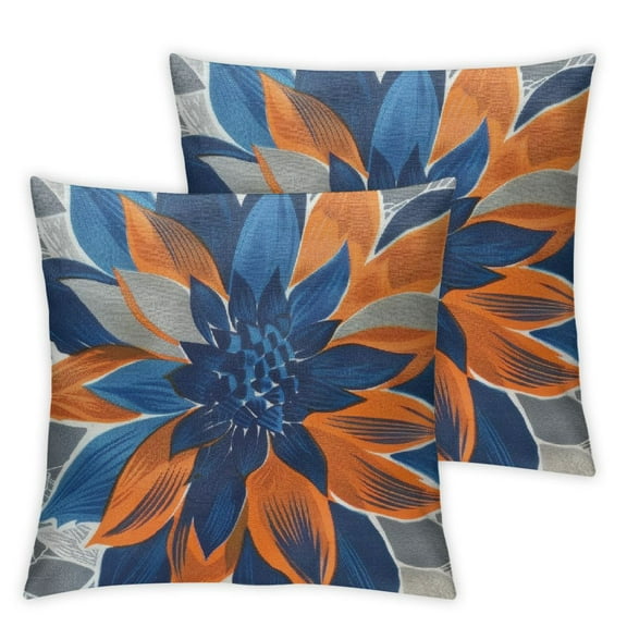 nygtbtfer Orange Set of 2 Fall Colored Dahlia Flower Outdoor Decorative Throw Pillows Autumn Themed Pillowcases Linen Cushion Case Decor for Sofa Couch Bed White