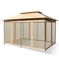 thumbnail image 2 of Glorieta para Patio Toldo de Exterior con Red Removible Dobles Techos Estructura en Acero para Picnic Parrilladas Boda Costway 3,9 x 2,9 m Marrón, 2 of 9