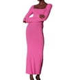 thumbnail image 2 of Seyurigaoka Women's Casual Bodycon Long Dress Low Cut Solid Color Long Sleeve Soft Maxi Long Dress Elegant Sexy Cocktail Party Dress, 2 of 5