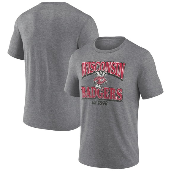 Men's Heather Gray Wisconsin Badgers Vintage Stack Tri-Blend T-Shirt