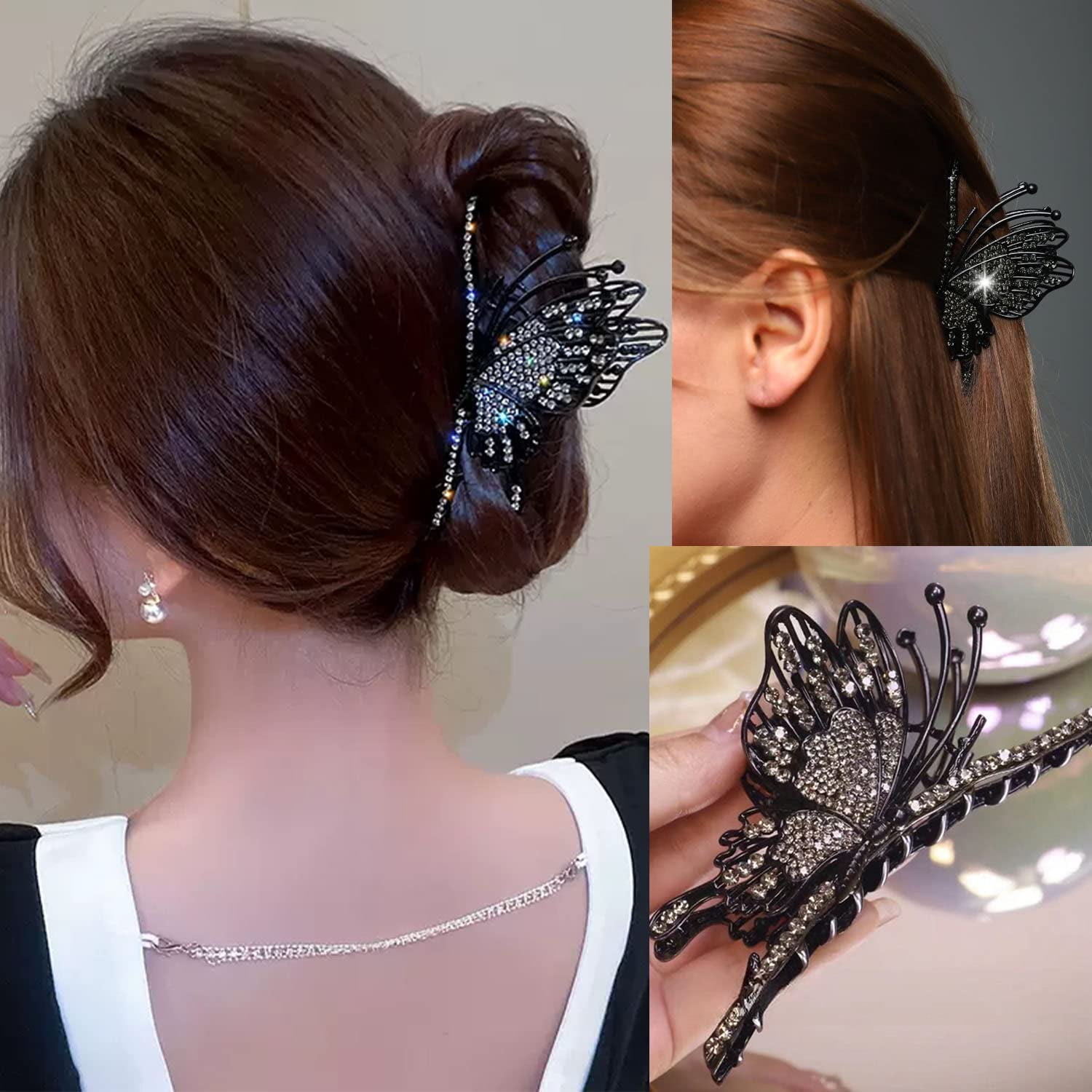 New - Large Non-Slip Metal Sparkly Butterfly Hair Jaw Clips for Women Aolemy 2Pcs Butterfly Hair Clips for Women - Non-Slip Metal  main image 4