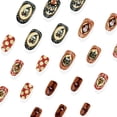 thumbnail image 5 of Tryvkinvive 24PCS Medium Almond Press On Nails,Orange Brown Checkered Vintage Black Cat Pumpkin Fake Nails,Reusable Full Cover Glue On Nails for Women Retro Halloween Looks, 5 of 7