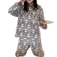 thumbnail image 5 of comerut 2 Pcs/Set Winter Loungewear Set Thicken Two Piece Set Sweet Warm Long Sleeves Pullover Cartoon Peach Print Breathable Winter Sleeping Set Women Clothes, 5 of 8