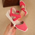 thumbnail image 2 of CYMMPU Women's Cross Elastic Strap Closed Toe Espadrille Wedge Sandals, Slingback Summer Casual Shoes Red 36, 2 of 6