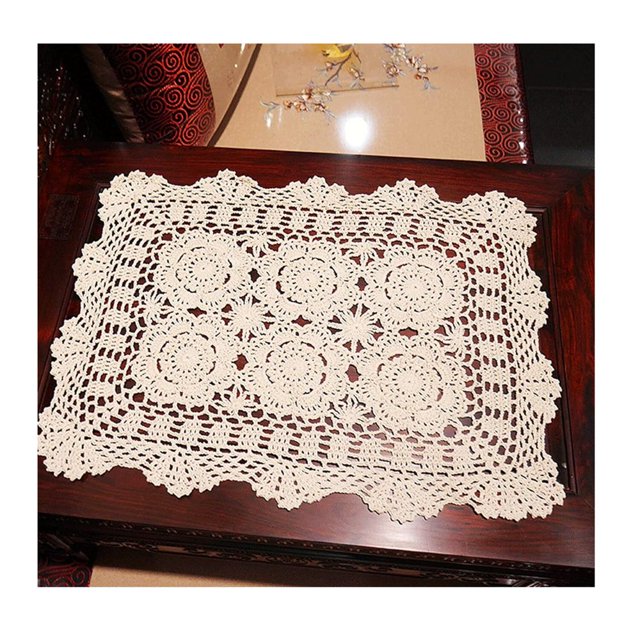 CHOK Rectangular Cotton Handwork Crochet Lace Table Runner Doilies for Coffee Table Dresser Scarf Centerpieces Décor 2PC