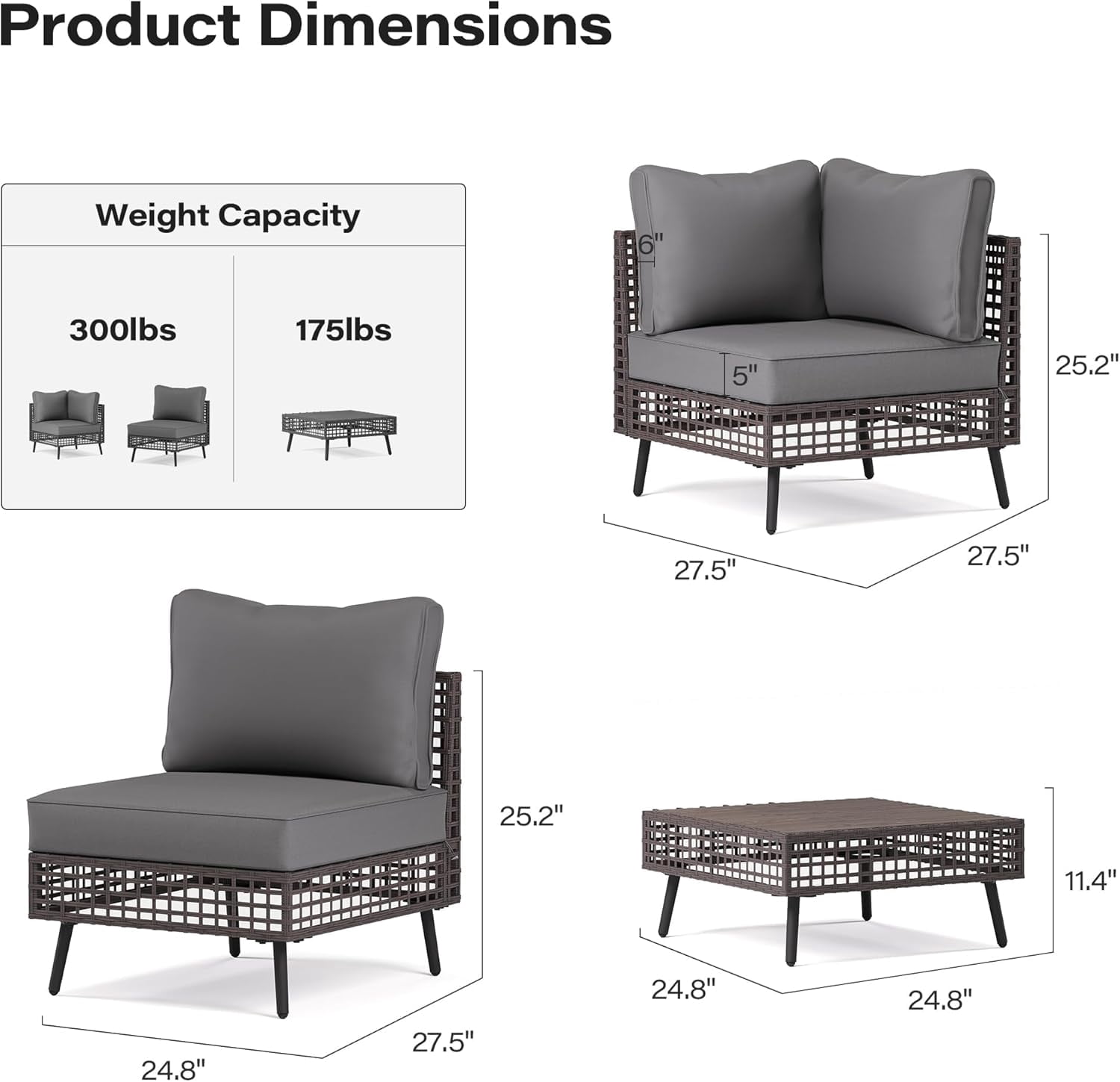 KAMEROUT 7-Piece Outdoor Wicker Patio Furniture Conversation Set, Sectional Sofa with Cushions, Gray