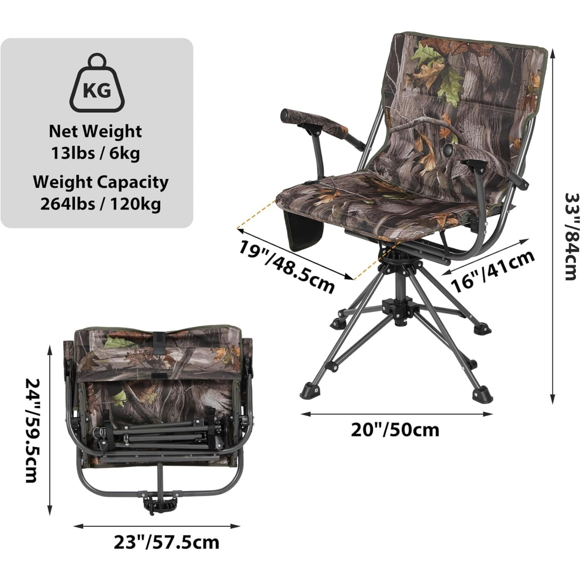 RedSwing 360° Swivel Heated Hunting Chairs for Ground Blinds, Portable Folding Camo Camping Chairs for Adults Hunting Seats Fishing Camping