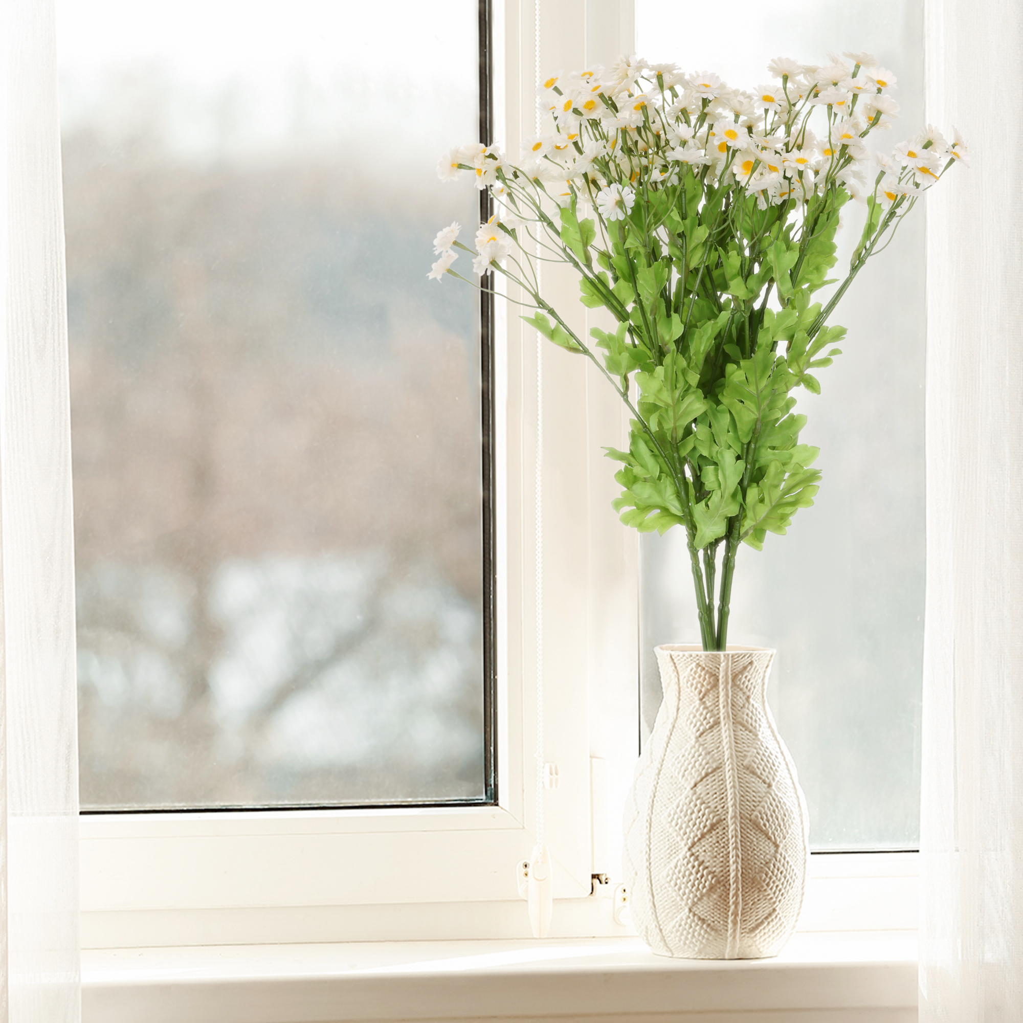 Unique Bargains 6 Bundles Artificial DaisiesFake Floral Plants with Stems White