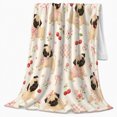 thumbnail image 2 of Playful Pug Pattern Cherries Pink Bows Whimsical Canine, Playful Pet Portrait Pattern, Warm Flannel Blanket for Living Room and Bedroom, Dog Lovers Just Because Gift, Pet Lover Home Decor, 2 of 9