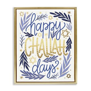 Stupell Happy Challah Days Hanukkah Stars Canvas Art, Gold Frame